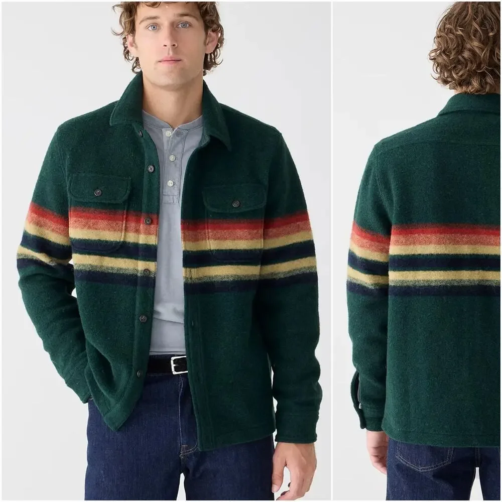 NWT J.Crew Nordic Wool Southwestern Aztec Blanket Shirt Jacket in Green